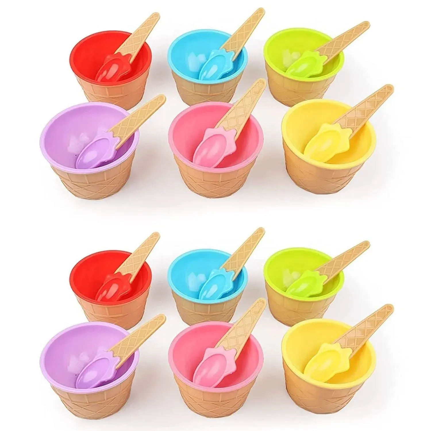 Ice-Cream Waffle Spoon Bowl Cup Set Premium Ice Cream Set 12 Units Coupler Bowl