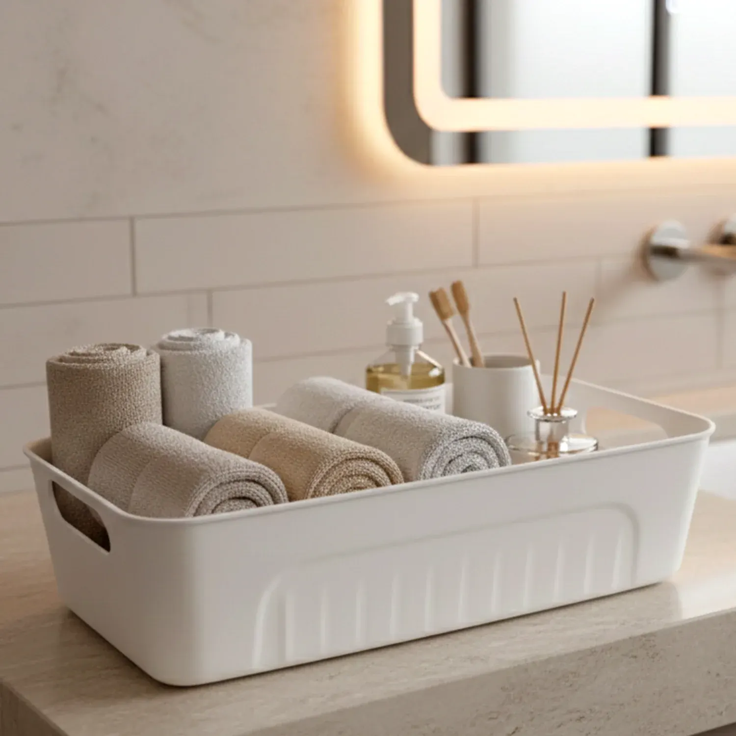 White Plastic Storage Basket Tray Set (4 Pcs)