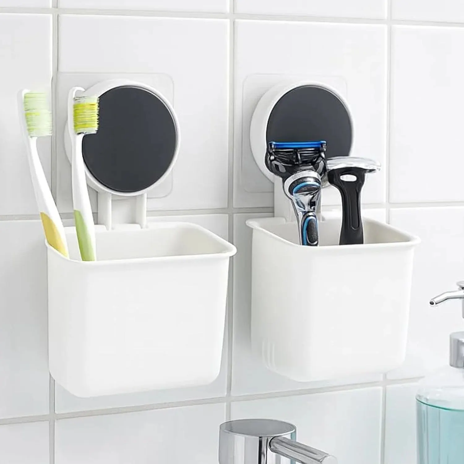 Wall Mounted Plastic Toothbrush Holder with Adhesive Installation (2 Pc)