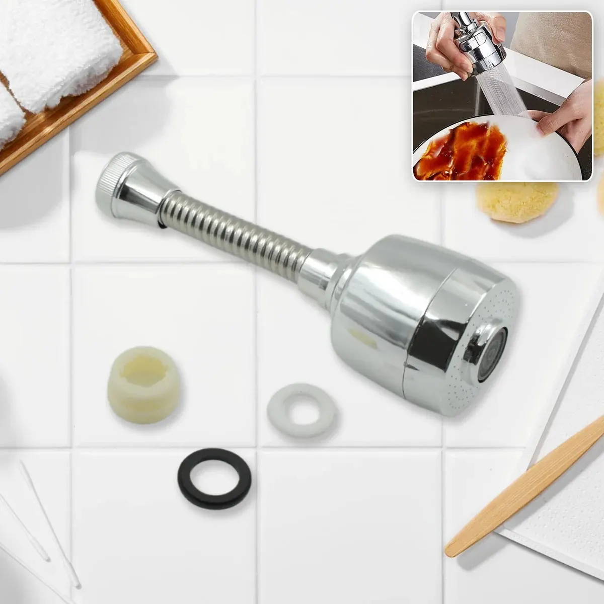 360° Rotating Faucet Sprayer – Water-Saving Aerator for Kitchen & Bathroom (6 Inch)