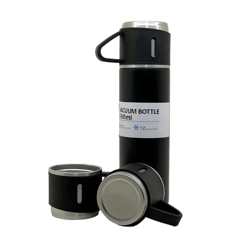 Stainless Steel Vacuum Flask Set with 3 Steel Cups Combo (500ml)