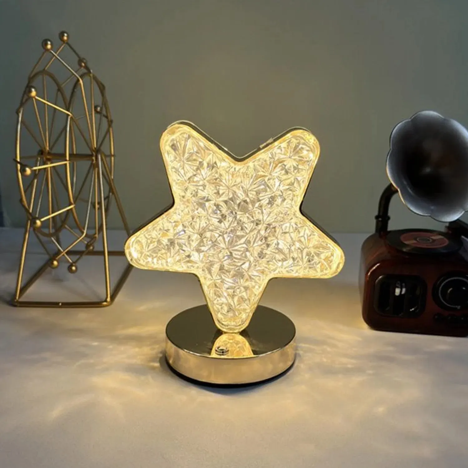 Star crystal diamond touch lamp – usb rechargeable, 3-way dimmable