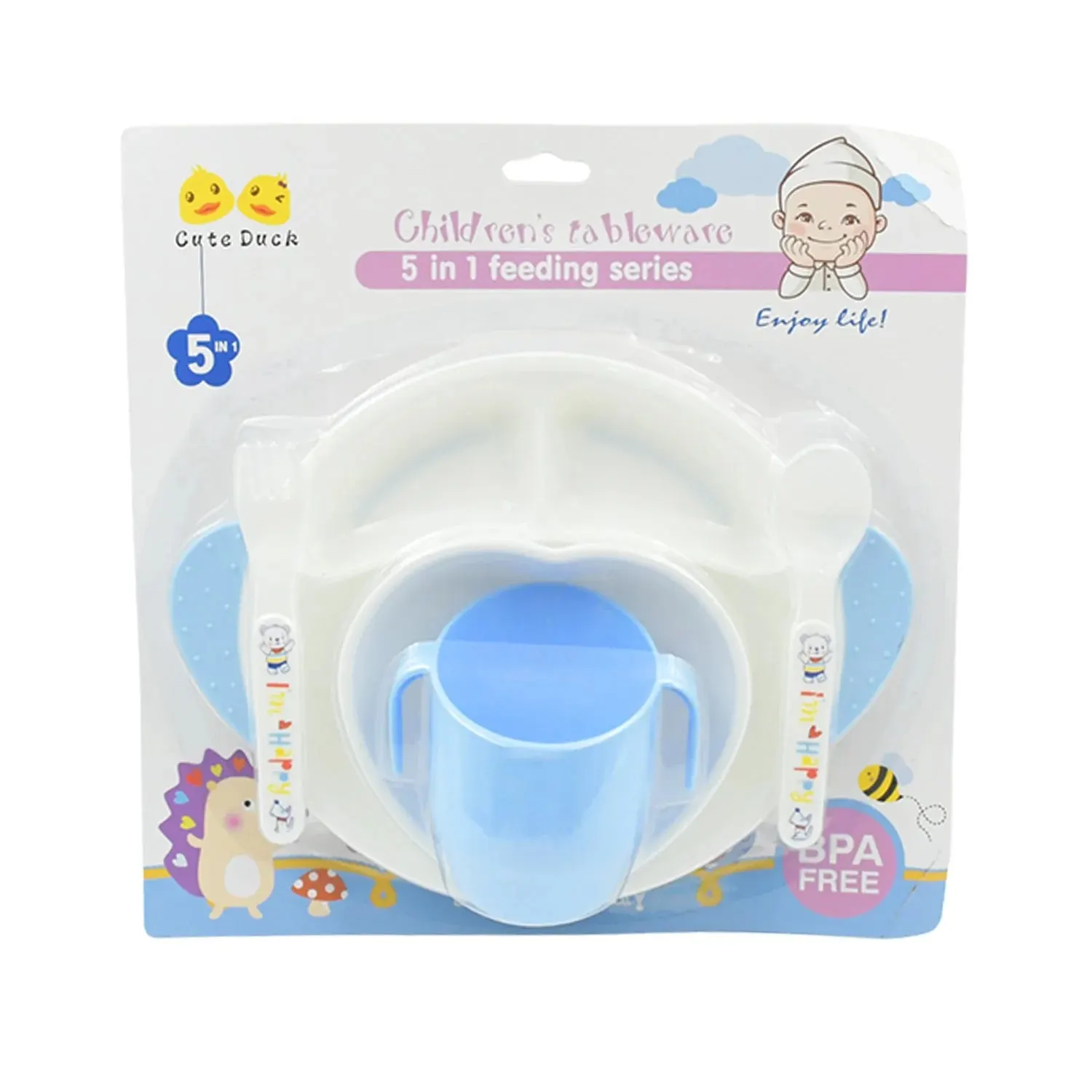 5in1 Baby Feeding Set for Kids and Toddlers,Children Children Dinnerware Set - Feeding Set for Kids, Cartoon Design Plate, Cup, Spoon, Fork  Tableware Cutlery for Kids Microwave (5 Pcs Set)