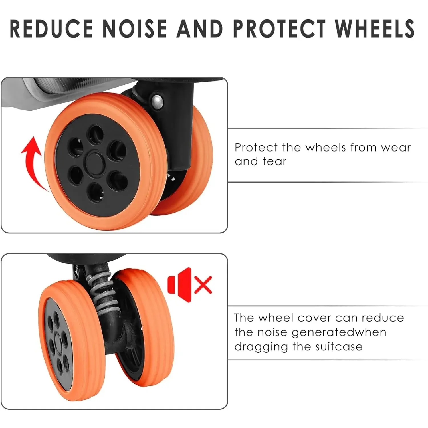 Silicone suitcase wheel covers – noise reduction & protection (4 pc set)