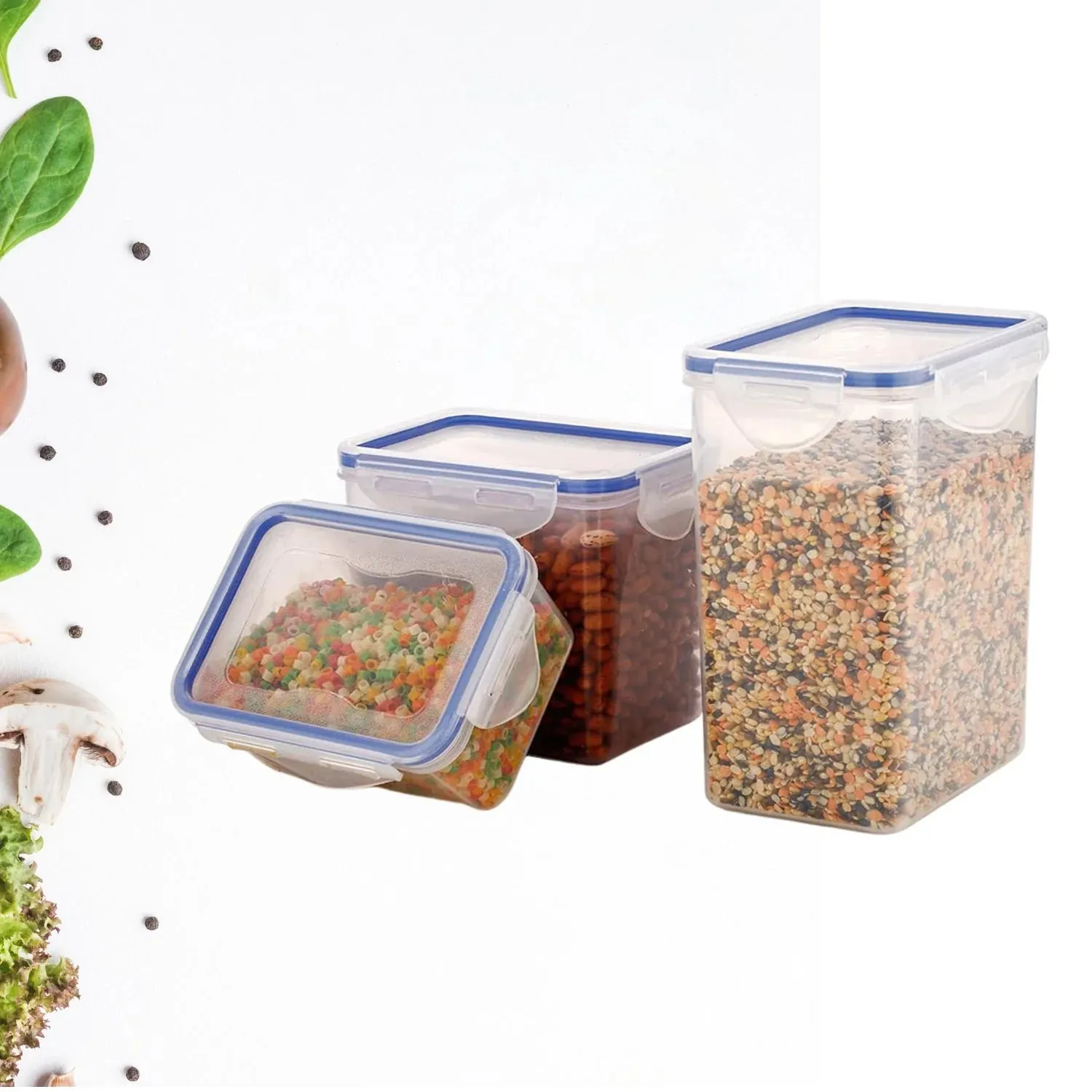 Set of 3 Rectangular Airtight Food Storage Containers with Lids