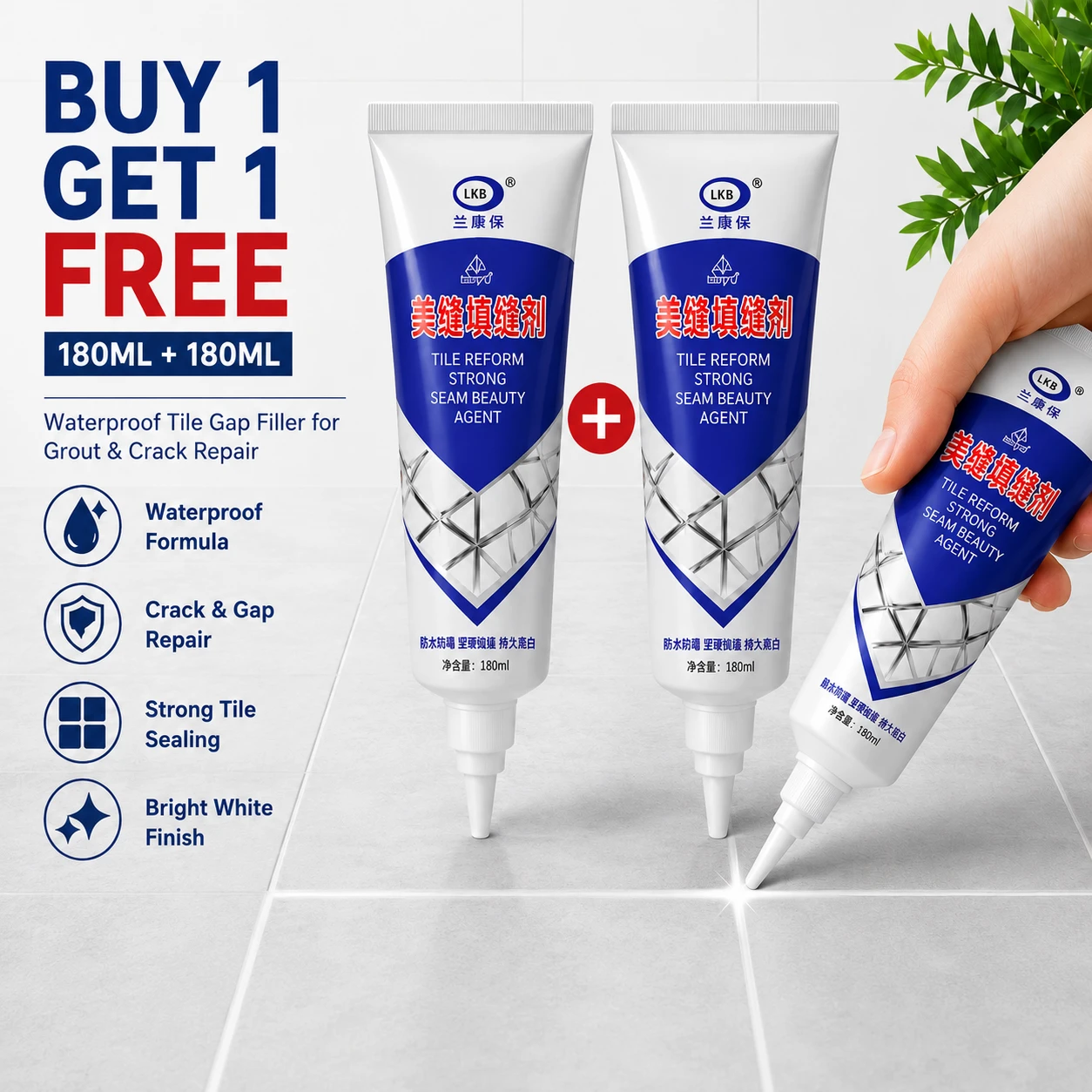 Waterproof Tile Gap Filler for Grout & Crack Repair (180ML) – Buy 1 Get 1 Free